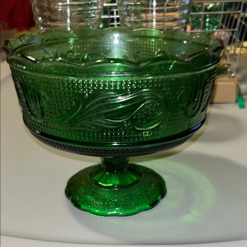 Vintage Green Glass Compote Dish E.O. Brody Co.